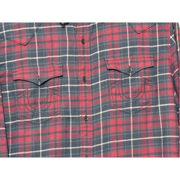 Men's True Religion Flannel Plaid Button Up Western Shirt, Size L - Picture 4 of 9